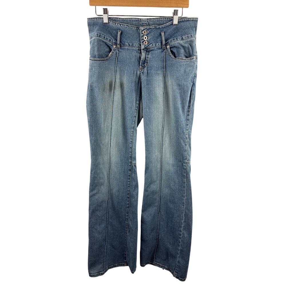 Women’s Hot Kiss Size 13 Light Wash Blue Wide Leg Jeans w/ Back Slits - Picture 1 of 5
